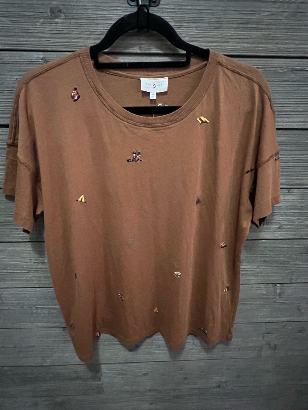 Lou & Grey Rust Brown Hiking Embroidered Short-Sleeve Tee